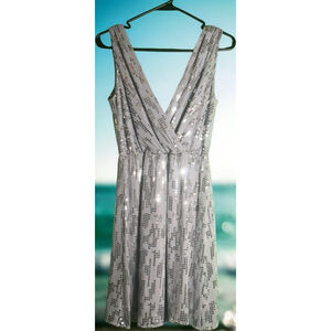Women's Express Silver Sequin Dress XS